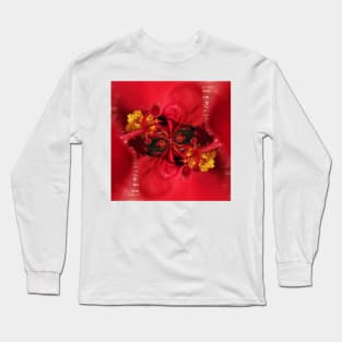 doodles and design based on a red and gold hibiscus flower Long Sleeve T-Shirt